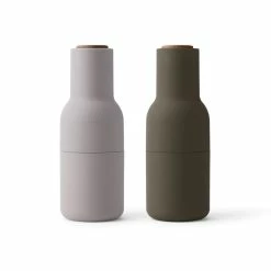 Menu Ceramic & Wood Salt & Pepper Bottle Grinders Set Of 2 Green & Beige