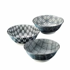 Noritake Komon Japanese Porcelain 3 Piece Noodle Bowl Set 19.5cm