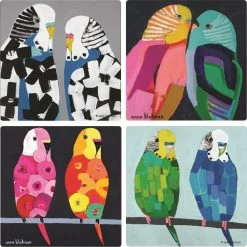 Lilli Rock Budgie's By Anna Set Of 4 Coasters