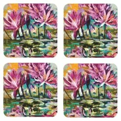 Lilli Rock Waterlillies Hardback Set Of 4 Coasters