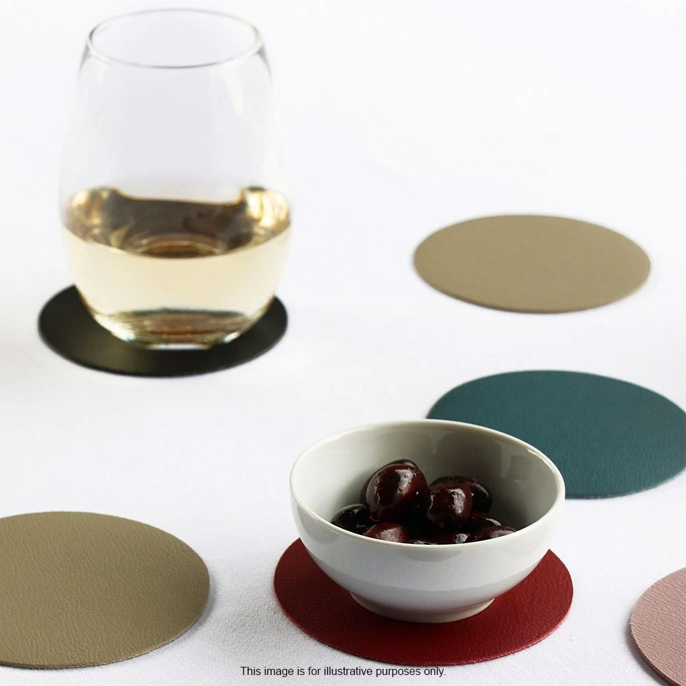 Ziczac Togo 4 Piece Faux Leather Coaster Set 10cm Grey - Image 4